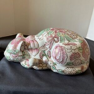 Vintage Cloisonné Floral Ceramic Cat Figurine